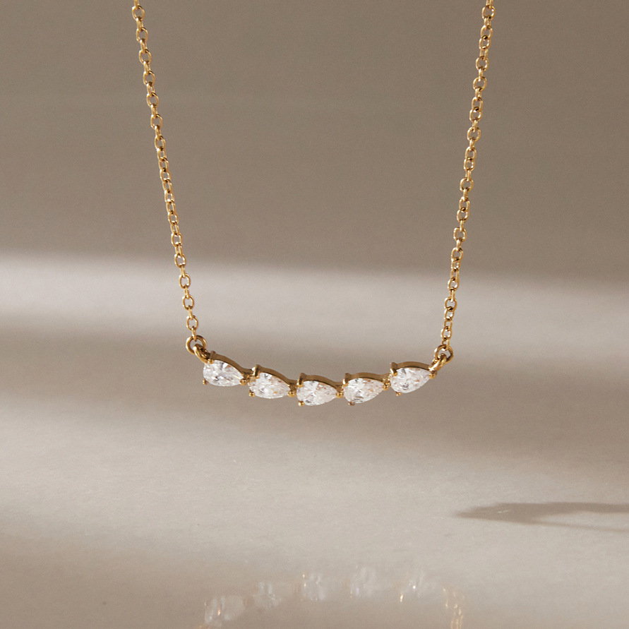 Colliers À Maillons Pour Femmes, Collection Daily Droplet Chain, En Acier Inoxydable, Couleur Or, Étanches, Avec Zircon. Image3