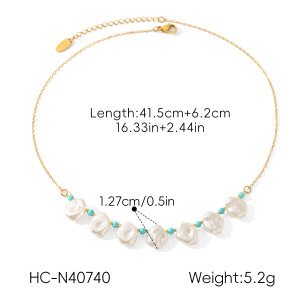 Colliers De Perles Pour Femmes, Collection Simple, Forme Irrégulière, Couleurs Assorties, En Acier Inoxydable, Couleur Or, Étanches. h5 Image2