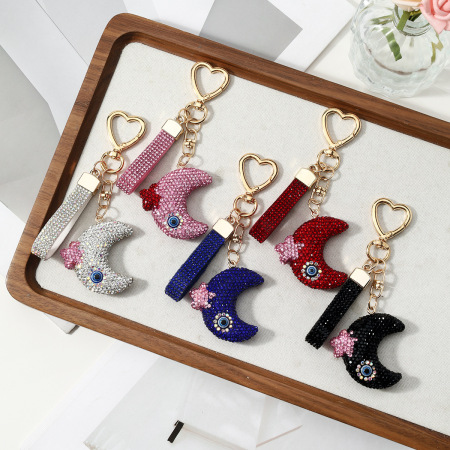 Porte-Clés Quotidien De Luxe En Alliage, Orné De Strass, Motif Œil Du Diable, Étoile Et Lune 2