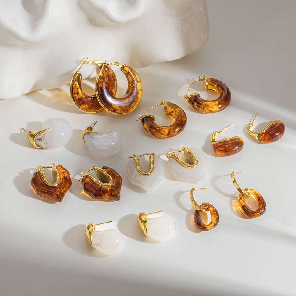 Boucles D'Oreilles Puces Pour Femmes, Forme Géométrique, En Résine Et Acier Inoxydable, Étanches Image2