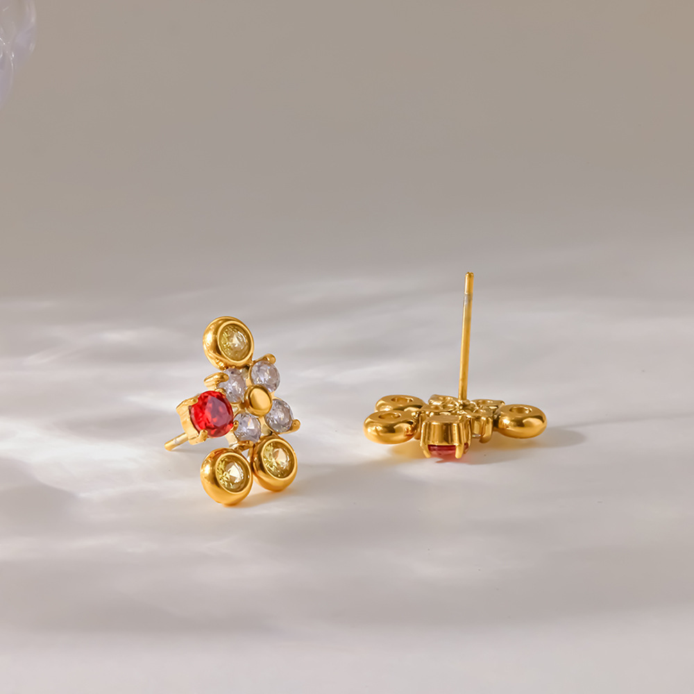 Boucles D'Oreilles Puces Pour Femmes, Collection Simple Series Daily Flower, Forme Géométrique, Acier Inoxydable, Étanches, Couleur Or Image2
