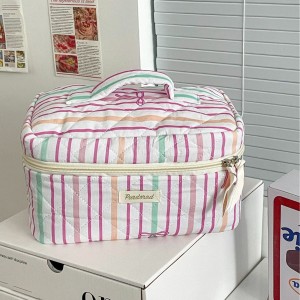 Trousse À Maquillage En Coton Rayé Multicolore Avec Nœud Papillon Pour Femme h5 Image3