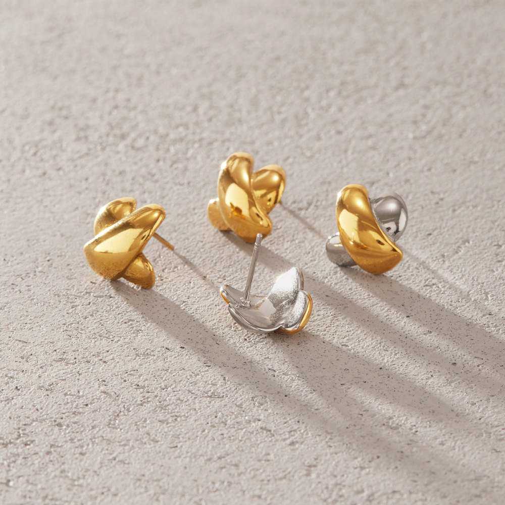 Boucles D'Oreilles Puces Pour Femmes En Acier Inoxydable Étanche, En Forme De X, Couleur Or h5Image3