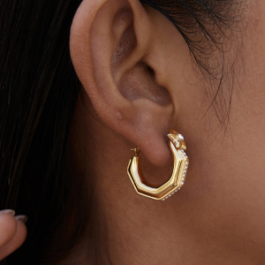 Boucles D'Oreilles Créoles Pour Femmes, Forme Géométrique Simple En Étoile, En Acier Inoxydable Étanche, Couleur Or, Ornées De Strass. h5 Image4