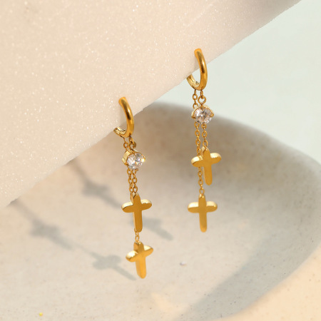 Boucles D'Oreilles Pendantes Simple Series Daily Cross Pour Femmes, En Acier Inoxydable Étanches 2