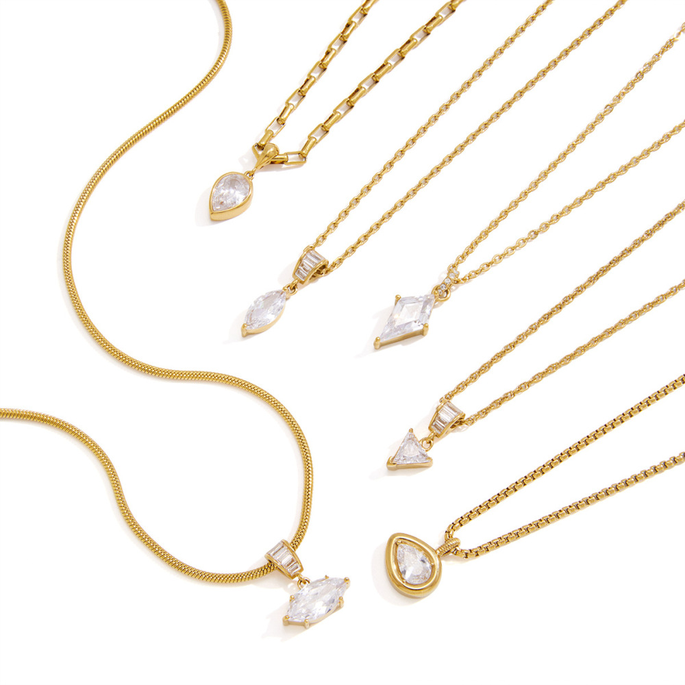 Colliers Pendentifs Pour Femmes En Acier Inoxydable, Couleur Or, En Forme De Goutte Simple, Étanches, Avec Zircon. Image4