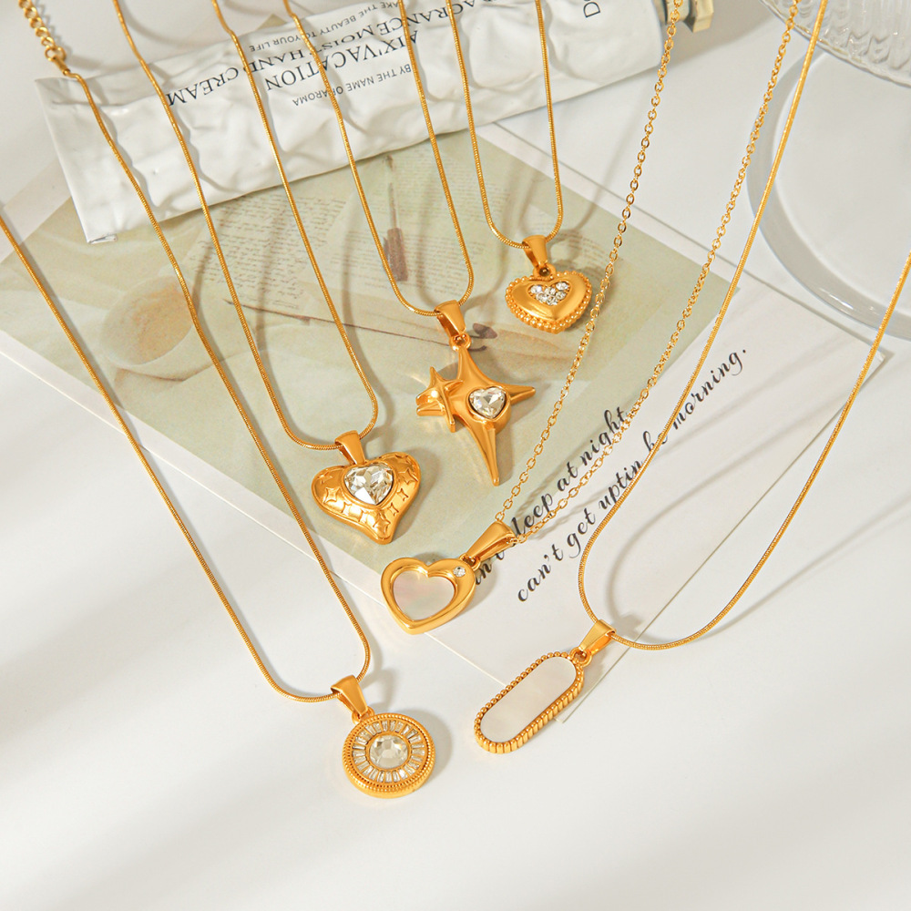 Colliers Pendentifs Pour Femmes, Collection Simple, Forme Irrégulière, Cœur, Acier Inoxydable, Couleur Or, Étanches, Avec Zircon. Image5