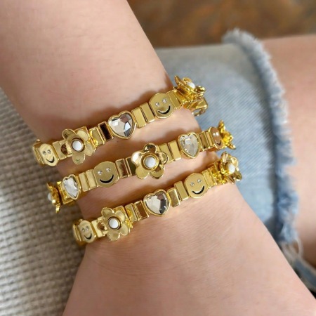 Ensembles De Bracelets Pour Femmes En Alliage Doré, Motif Cœur Souriant, Collection Quotidienne De Luxe