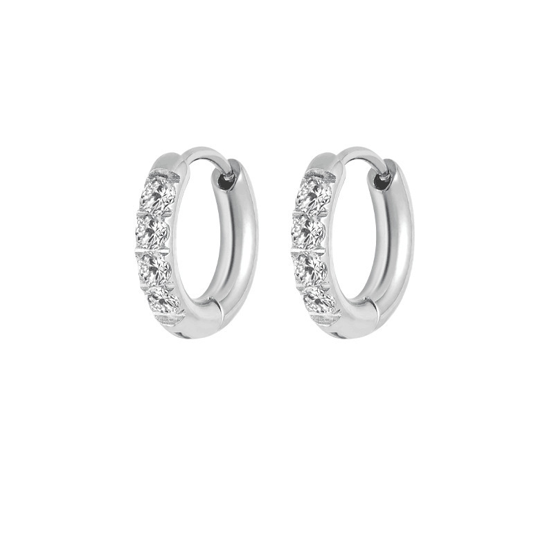 Boucles D'Oreilles Créoles Pour Femmes Simple Series Daily Circle En Acier Inoxydable Étanche Couleur Or Avec Zircon 