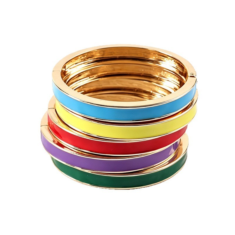 Bracelets Pour Femmes Simple Series Daily Color Lines En Alliage Doré Émaillé Image5