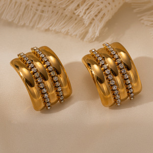 Boucles D'Oreilles Pendantes Pour Femme, En Acier Inoxydable Doré, Forme Géométrique Goutte, Étanches, Zircon, Collection Luxueuse. h5 Image4