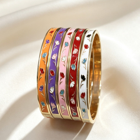 Bracelets Pour Femmes En Alliage Doré, Style Rétro À Fleurs Multicolores, Collection Simple