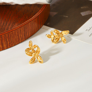 Boucles D'Oreilles Puces Pour Femmes Simple Series Daily Flower En Acier Inoxydable Étanche Couleur Or h5 Image5