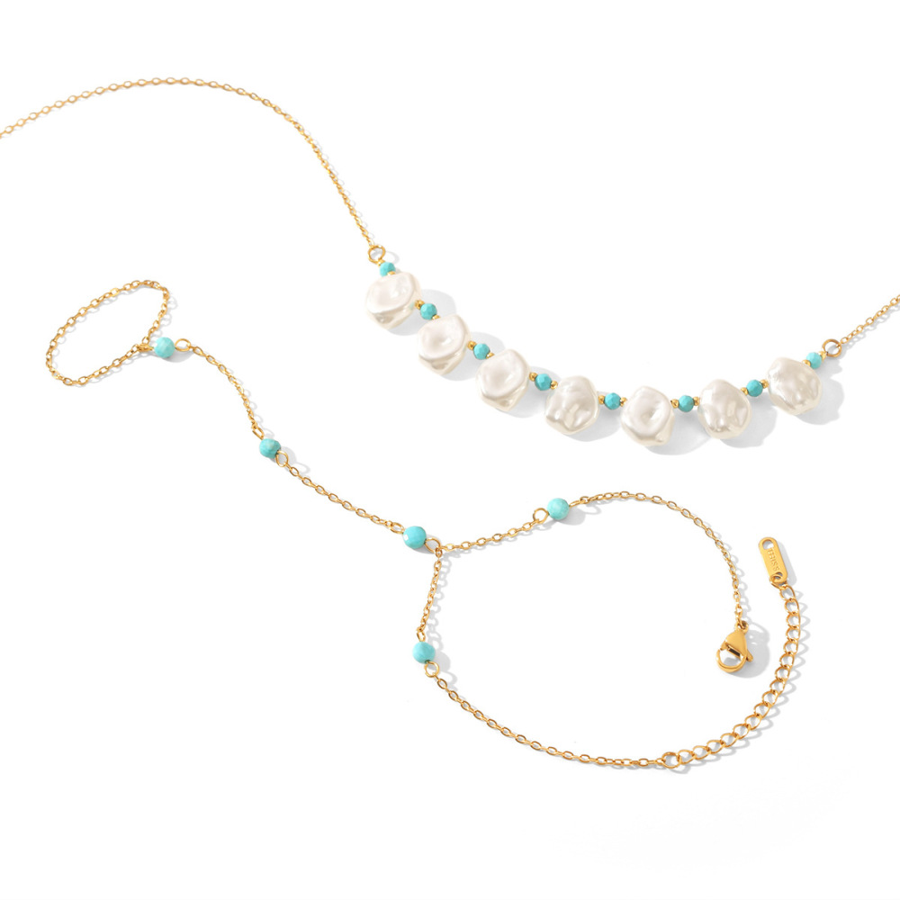 Colliers De Perles Pour Femmes, Collection Simple, Forme Irrégulière, Couleurs Assorties, En Acier Inoxydable, Couleur Or, Étanches. Image6