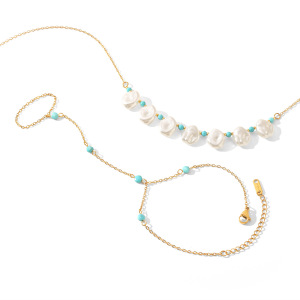 Colliers De Perles Pour Femmes, Collection Simple, Forme Irrégulière, Couleurs Assorties, En Acier Inoxydable, Couleur Or, Étanches. h5 Image6