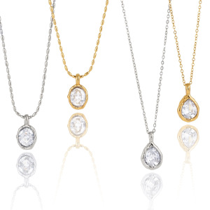 Colliers Pendentifs Pour Femmes En Acier Inoxydable Étanche, Couleur Or, Motif Goutte Simple h5 Image5