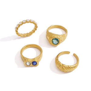 Bagues Pour Femmes En Acier Inoxydable Doré, Style Rétro, Étanches, Serties De Zircon Et Ornées De Pierres Précieuses. Collection Luxueuse. h5 Image5
