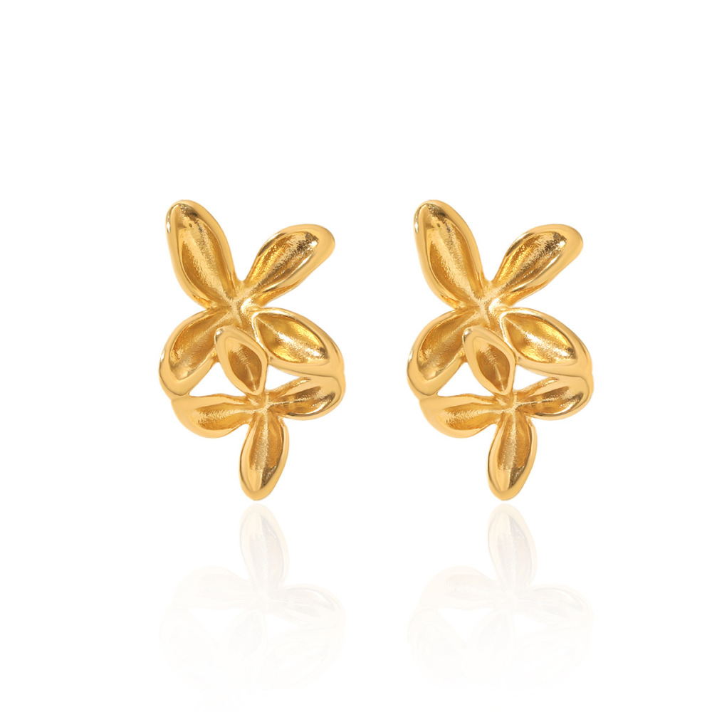 Boucles D'Oreilles Puces Pour Femmes Simple Series Daily Flower En Acier Inoxydable Étanche Couleur Or h5Image6