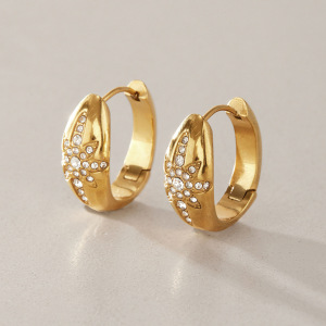 Boucles D'Oreilles Puces Pour Femmes, Série Luxueuse, Forme Irrégulière Rétro, Acier Inoxydable, Couleur Or, Zircon, Étanches. h5 Image4