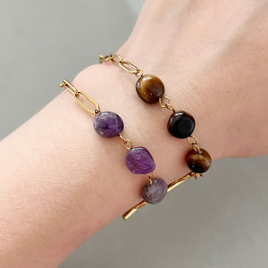 Chaîne À Perles Rétro De Forme Irrégulière, En Acier Inoxydable Étanche, Couleur Or, Avec Pierres Naturelles, Pour Femme. h5 Image3