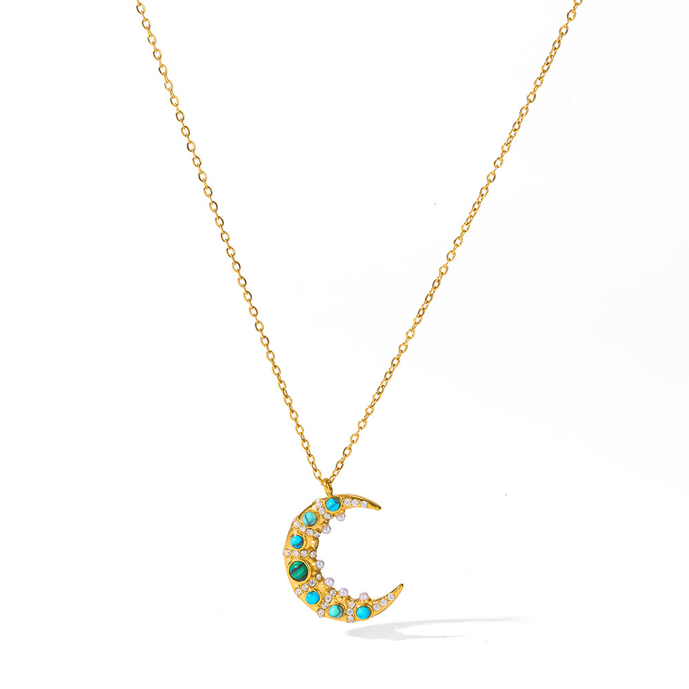 Colliers Pendentifs Femme En Acier Inoxydable Doré, Style Lune, Collection Romantique Décontractée h5Image4