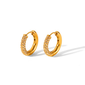 Boucles D'Oreilles Créoles Pour Femmes, Collection Daily Circle, En Acier Inoxydable, Étanches, Couleur Or, Avec Zircon. h5 Image6