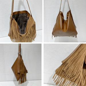 Sacs À Bandoulière Carrés Pour Femmes En Daim Uni À Pompons Style Bohème h5 Image3