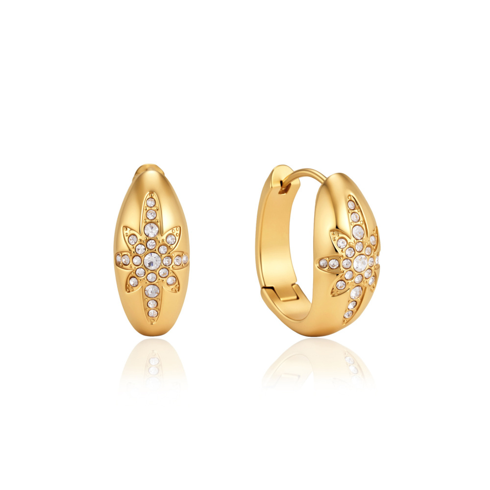 Boucles D'Oreilles Puces Pour Femmes, Série Luxueuse, Forme Irrégulière Rétro, Acier Inoxydable, Couleur Or, Zircon, Étanches. Image5