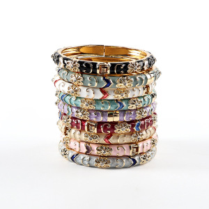 Bracelets Pour Femmes En Alliage Doré, Motif Floral Élégant Et Multicolore, Collection Classique h5 Image2