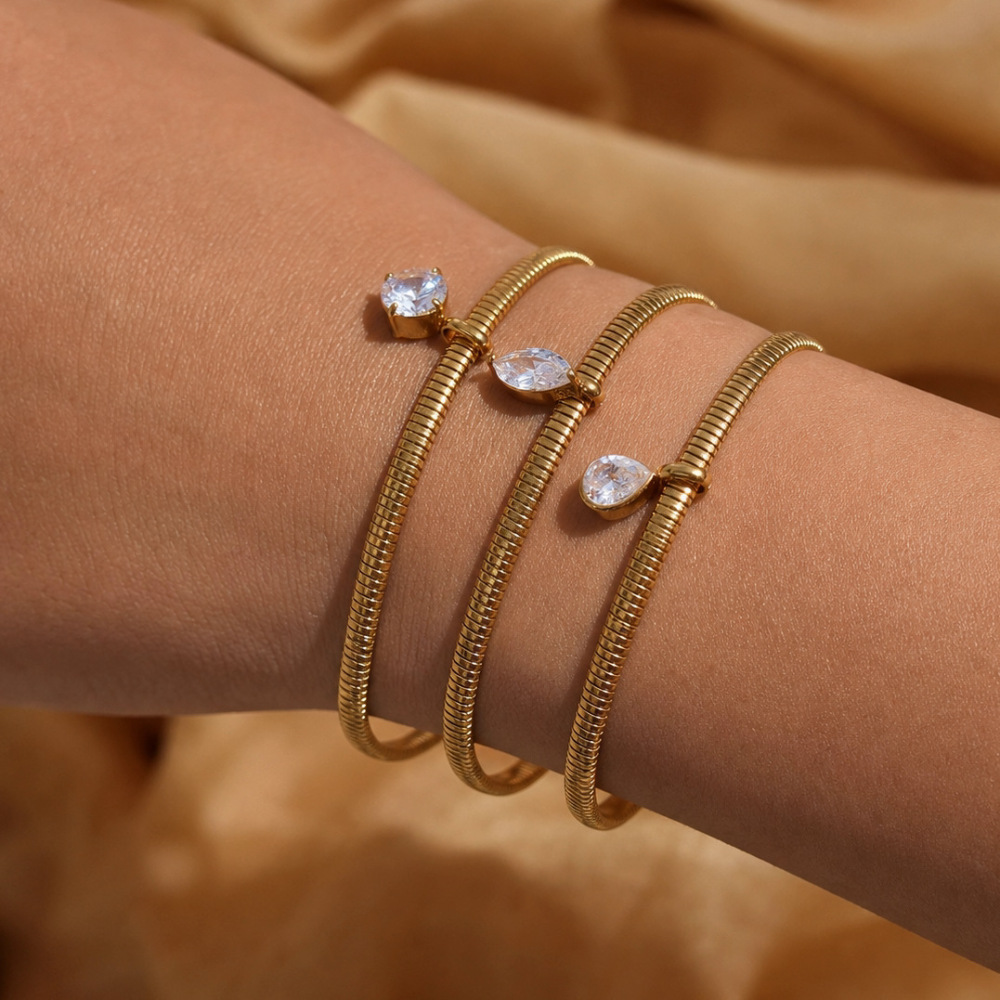 Bracelets À Breloques Pour Femmes, En Acier Inoxydable, Étanches, Couleur Or, Motif Goutte Simple h5Image3