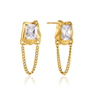 Boucles D'Oreilles Créoles Élégantes Simple Series En Acier Inoxydable Étanche Couleur Or Avec Zircon Pour Femmes h5 Image4