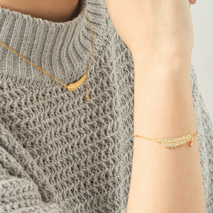 Colliers Pendentifs Pour Femmes Simple Series Daily Feather En Acier Inoxydable Étanche Couleur Or Avec Zircon h5 Image4