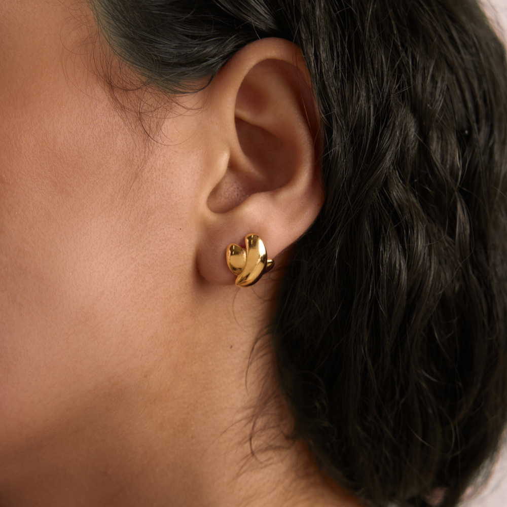 Boucles D'Oreilles Puces Pour Femmes En Acier Inoxydable Étanche, En Forme De X, Couleur Or h5Image4