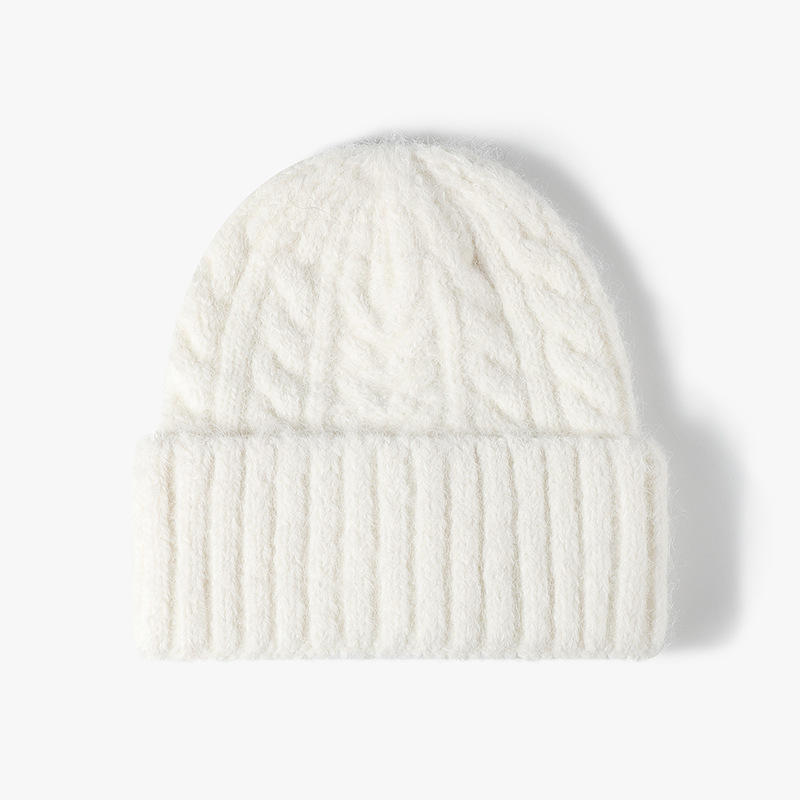 Bonnet Tricoté Pour Femme En Laine Et Polyester Mélangés, Couleur Unie 