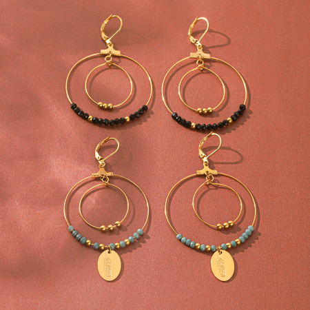 Boucles d'oreilles pendantes pour femme, style simple, avec pompons et perles, en acier inoxydable étanche, couleur or.