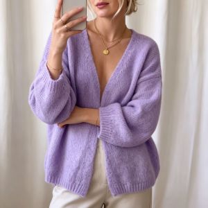 Cardigan En Maille Ample Et Décontracté, Couleur Unie h5 Image2