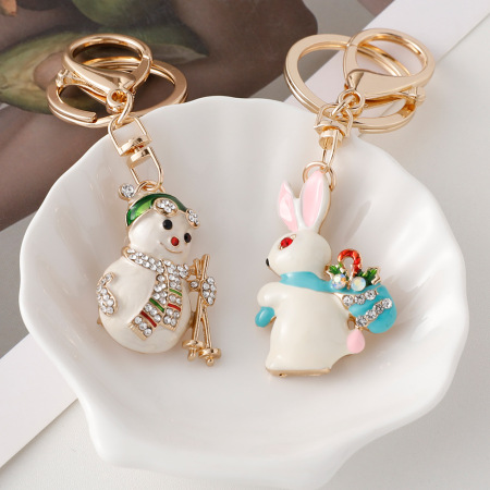 Porte-Clés De Noël En Alliage Et Strass, Mignon Et Animal, De La Série Simple. 2