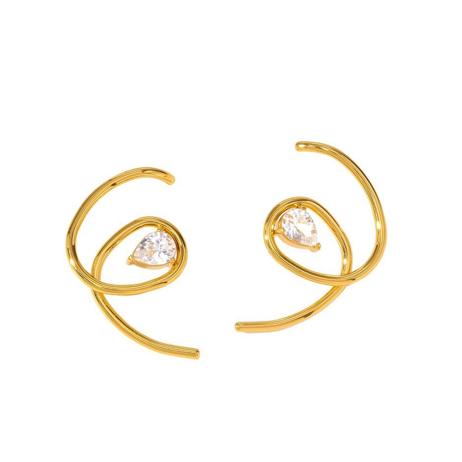 Boucles D'Oreilles Puces Pour Femmes, Collection Simple, En Acier Inoxydable, Étanches, Couleur Or, Avec Zircon. h5Image5