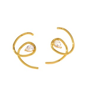 Boucles D'Oreilles Puces Pour Femmes, Collection Simple, En Acier Inoxydable, Étanches, Couleur Or, Avec Zircon. h5 Image5