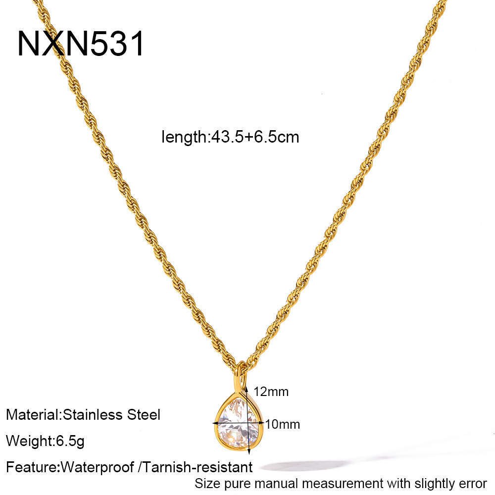Colliers Pendentifs Pour Femmes En Acier Inoxydable Étanche, Forme Elliptique Et Goutte Simple, Couleur Or, Zircon 