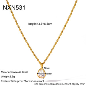 Colliers Pendentifs Pour Femmes En Acier Inoxydable Étanche, Forme Elliptique Et Goutte Simple, Couleur Or, Zircon h5 