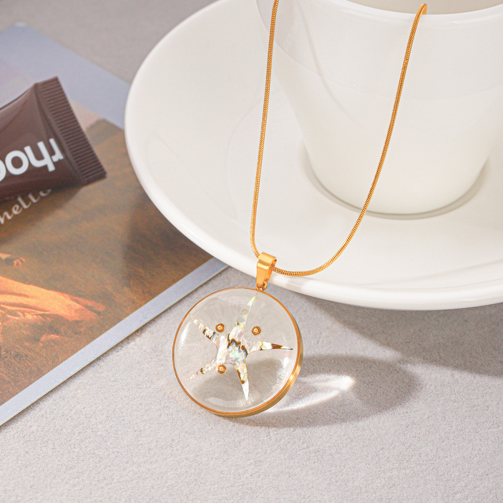 Colliers Pendentifs Pour Femmes Simple Series Daily Circle Starfish En Acier Inoxydable Étanche Couleur Or h5Image7
