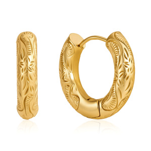 Boucles D'Oreilles Créoles Rétro À Motif Floral En Acier Inoxydable Étanche Pour Femmes h5 Image4