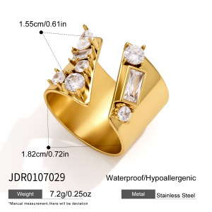 Bagues Pour Femmes De La Série Luxueuse Daily, En Acier Inoxydable Étanche Couleur Or, Forme Irrégulière, Serties De Zircon. h5 