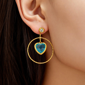 Boucles D'Oreilles Pendantes Pour Femme, Collection Romantique, En Verre Doux, En Acier Inoxydable Étanche, Couleur Or Et Zircon. h5 Image4