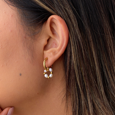 Boucles D'Oreilles Perles Rétro Rondes Simples En Acier Inoxydable Étanche Pour Femmes