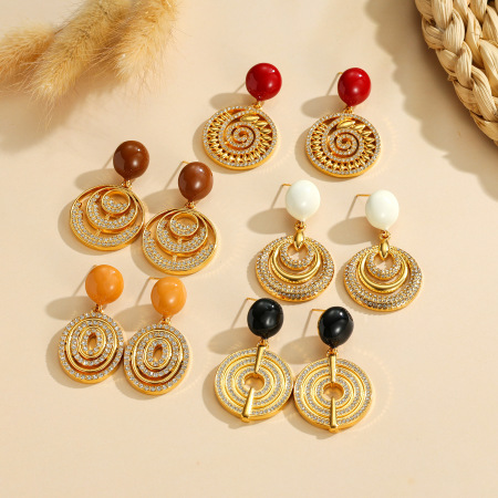 Boucles d'oreilles pendantes pour femmes, style rétro, en acier inoxydable, couleur or, étanches, collection Luxious Series Retro Circle