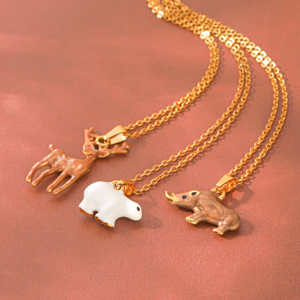 Colliers Pendentifs Pour Femmes, Collection Simple Series Daily Animal, En Acier Inoxydable Étanche, Couleur Or Image5