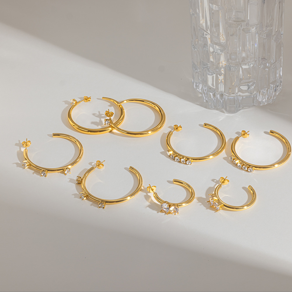 Boucles D'Oreilles Créoles Pour Femmes, Style Elliptique, En Acier Inoxydable, Couleur Or, Étanches, De La Collection Simple Series Daily. h5Image3
