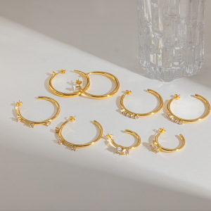 Boucles D'Oreilles Créoles Pour Femmes, Style Elliptique, En Acier Inoxydable, Couleur Or, Étanches, De La Collection Simple Series Daily. h5 Image3